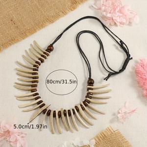 TEMU 실 늑대 이빨로 제작된 빈티지 트라이벌 스타일 목걸이, 비즈 장식으로 수제 제작, 남녀 모두에게 적합