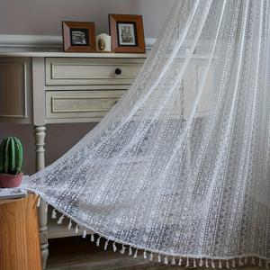 TEMU 1 패널 MoideHom 기하학 베이지 중공 세미 쉬어 막대 포켓 커튼 부엌, 침실, 스터디 룸, 카페, 거실 홈 장식