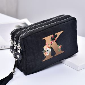 TEMU 패션 레터 프린트 솔리드 컬러 삼중 지퍼 여성 폰백 고품질 멀티포켓 지갑