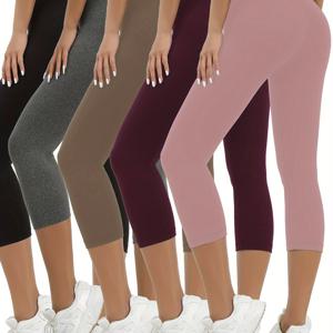 TEMU 여성용 초소프트 고탄력 카프리 레깅스 5팩 - 풀 커버리지 비침 방지 운동 팬츠, 솔리드 컬러 요가 러닝 카프리, 세탁기 사용 가능 여름 액티브웨어 (비침 방지 짐 팬츠) 5개입 대용량 팩