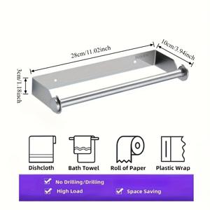 TEMU 주방용 하부 캐비닛 페이퍼 타월 홀더 1개, 벽걸이형 페이퍼 롤 홀더, 접착제 또는 나사로 설치 가능, 대형 롤용 디자인, SUS304 스테인리스 스틸 재질