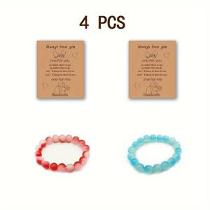 TEMU 4개 의미 있는 카드 및 팔찌 커플 선물 세트, 핸드메이드 그라데이션 컬러 유리 비즈 스타일리시 팔찌, 우정 선물, 연인 선물, 남녀 어린이를 위한 선물, 기념일 선물, 생일 선물