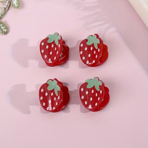 TEMU 4개 세트 딸기 클로 헤어핀 미니 슬립 방지 여성용 머리핀 파티 드레스업 헤어 액세서리