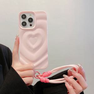 TEMU 폰 케이스: 글리터 젤 광택 입체 하트 + TPU 랜야드 폰 케이스, 전신 낙하 방지 보호 커버, 창의적, , 니치 디자인, Apple iPhone 11/12/13/14/15/16 Pro Max용