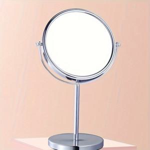 TEMU 스터디 , 시크한 양면 회전 메이크업 거울 - HD, 확대 기능, 금속 프레임, 기숙사 및 화장대에 이상적, 광택 마감, 화장 거울