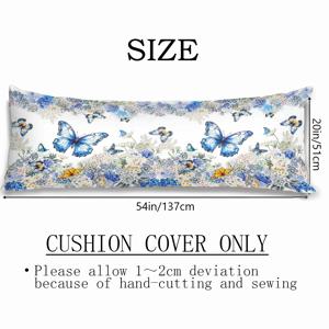 TEMU 파란색 나비와 식물 디자인의 긴 베개 커버, 침구 및 소파에 적합한 장식용 지퍼형 베갯잇입니다. 부드럽고 아름답고 우아한 스타일을 제공하여 집의 장식을 향상시킵니다.