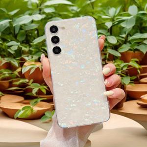 TEMU 삼성 갤럭시 S25 울트라, S25 플러스, S25FE, S25, S24 FE, S24 울트라, S24 플러스, S24, S23, S22, S21, S20 FE 호환 폰 케이스 - 반짝이는 진주 광택 쉘 슬라이스 패턴