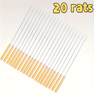 TEMU 20개 스테인리스 스틸 바베큐 꼬치, 나무 손잡이 포함 - 미끄럼 방지, 내열성, 야외 그릴용 재사용 가능, 케밥 및 고기에 완벽