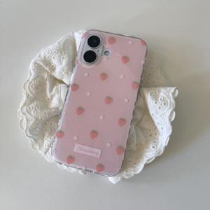 TEMU 핑크색 귀여운 소녀스타일 휴대폰 케이스, 많은 딸기, 반짝이는 글리터, 작은 꽃, 풀커버 사이드, 하트 모양의 부드러운 가장자리 포함. 16 Pro/15 Pro Max/14 Pro/13 호환