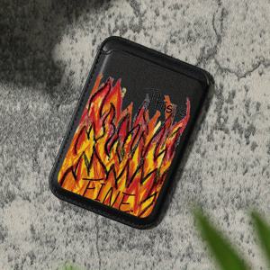 TEMU 2025년 신상 럭셔리 패션 레드 & 옐로우 불꽃 패턴 인조 PU 가죽 자석 카드 홀더 아이폰 16 15 14 프로 맥스 PU 가죽 지갑 부착물, 1-2장의 카드 보관, 내장 보안 포켓 KA1 장착