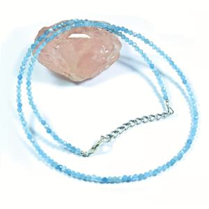 TEMU 여성을 위한 1개 파란색 아쿠아마린 파티트된 원형 보석 2-3MM 비즈 수제 목걸이