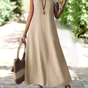 TEMU 여성 민소매 단색 루즈핏 V넥 원피스