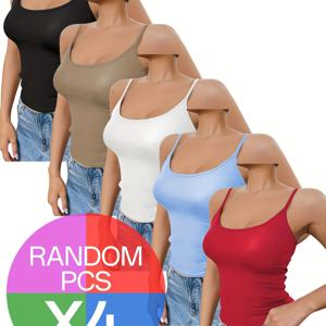 TEMU 4개 랜덤 라운드넥 캐미솔 베이스 레이어 여성용 속옷 신상