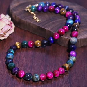 TEMU 스타일 멀티컬러 천연 타이거 아이 라운드 비즈 목걸이 - 패션을 선도하는 여성에게 완벽한 모든 경우에 적합