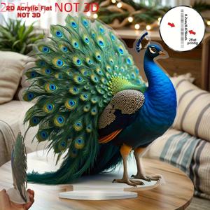 TEMU 2D 플랫 - [2D 플랫] 생생한 2D 아크릴 봉숭아 조각상 장식품 - 실물과 같은 파란색과 녹색 디자인의 깃털이 특징인 현대적인 데스크탑 장식, 집, 파티 및 집들이 선물로 완벽, 봉숭아 장식