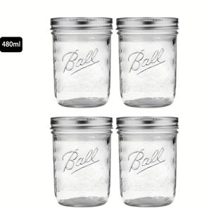 TEMU 4개 세트 - 16oz (파인트) 와이드마우스 유리병 + 뚜껑, 캔닝·피클링·주스·잼·젤리용, 재사용 가능, 식기세척기 안전, 재활용 가능한 유리