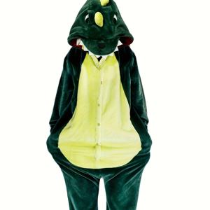 TEMU 1개 녹색/빨간색 공룡 동물 만화 성인 남녀 커플 파자마 귀여운 두꺼운 학생용 원피스 겨울 가을용