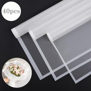 TEMU 40개 프로스티드 플로랄 부케 포장지 - 선물 포장용 투명 방수 플라스틱 시트, 결혼식, 생일, 꽃집 및 특별한 날을 위한 화이트 엣지, 웨딩 기프트 랩 | 프로스티드 투명 디자인 | 매끈한 질감의 종이