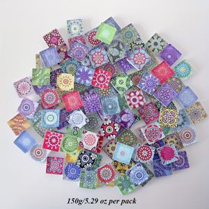 TEMU 150G/5.29 Oz 사각 만다라 유리 조각 봉투, 다양한 색상과 패턴의 3D 아름다운 타일 특징, 홈 데코, 공예, 예술적인 꽃 디자인, DIY 수제 재료에 적합