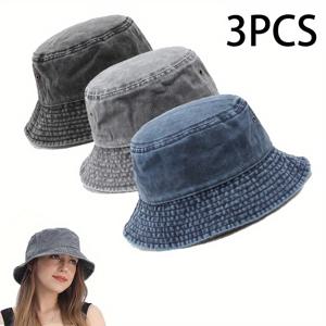 TEMU 남녀 공용 레트로 워싱 어부 모자 4개/3개/2개 세트, 간편하고 스타일리시, 다용도, 접이식 버킷 모자, 트렌디한 어부 모자