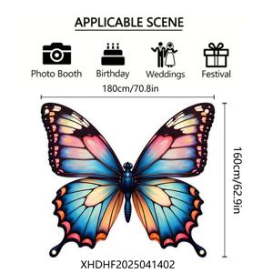 TEMU 1개, 밝은 나비 테마 파티 배너, 크기 180cm x 160cm/70.8인치 x 62.9인치, 나비 축제 기념 행사에 적합, 사진 촬영 배경으로 사용 가능, 내구성이 뛰어난 폴리에스터 원단으로 제작