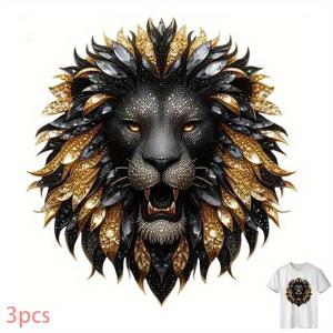 TEMU 3개 골든 라이온 헤드 스티커, 열전사용, 티셔츠, 백팩, 쿠션에 적합. 사용하기 쉬움, 높은 내구성, 찢김 방지, 이미지 제한