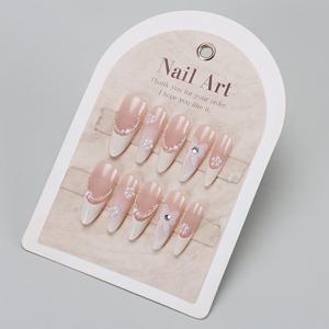 TEMU 수제 착용형 고급 나비 구슬 체인 네일 아트 스티커 10개, 달콤하고 스타일리시한 풀커버 인조손톱, 여성용 및 데일리용 누르는 방식의 인조손톱