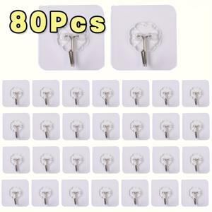 TEMU 80개 투명 접착식 후크 - 손상 없는 무타공 벽걸이 후크 (액자, 타일, 욕실용) - 내구성 강한 다용도 걸이 (실내/실외 사용) - 타월, 장식품, 정리용품/추수감사절/크리스마스, 후크