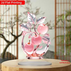 TEMU 2D 플랫 아크릴 스타일 애플 & 잎사귀 데스크탑 장식품 - 베이스 포함, 빈티지 감성 밝은 핑크 홈데코 (발렌타인데이, 어버이날, 결혼식, 졸업 선물용)