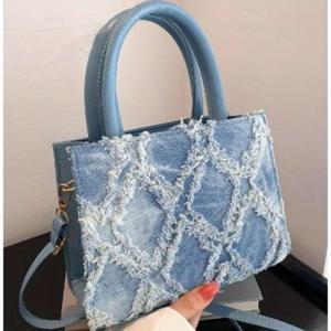 TEMU 블루 패션 미니 핸드백, 숄더백 여성 가방 니치 외래 스타일 마름모 통근 크로스바디 백