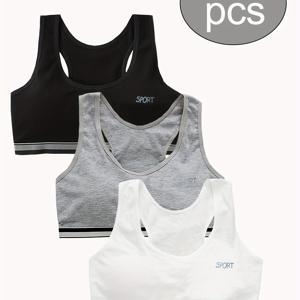 TEMU 3개 세트 통기성 좋고 편안한 탈착식 브라, 13~15세 소녀에게 적합한 부드러운 풀 커버리지 속옷, 십대용