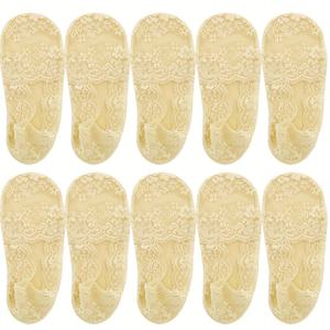 TEMU 여성용 레이스 보트 삭스 5켤레 세트, 실리콘 미끄럼 방지 디자인, 얕은 컷팅, 얇은 스타일, 그리고 패셔너블한 다용도감