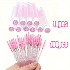 TEMU 110개 핑크 일회용 매직 브러시 세트 - 물방수, 향기가 없는 속눈썹 연장 도구, 메이크업에 적합