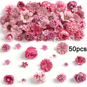 TEMU 샴페인 색상의 인조 꽃 머리 50개입, 미니 장미 및 데이지 포함 작은 꽃, 공예용으로 다양한 색상 제공, 웨딩 파티, 화환, 졸업 축하 행사 및 홈 데코레이션에 적합