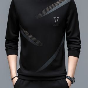 TEMU 봄/가을 남성용 긴팔 멀티핏 패션 풀오버, 영문자 라인스톤 프린트 스포츠 스웨트셔츠, 캐주얼 데일리 웨어