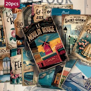 TEMU 20팩 ASSTSS 빈티지 프랑스 엽서 - 에펠탑, 노트르담, 뮬랭 루즈와 같은 파리 랜드마크 - 레트로 여행 포스터 디자인의 빈티지 컬러 - 스크랩북킹, 정크 저널, 프렌치 테마 장식 - 수집용 유럽 문구 카드, 저널 장식품, 향수 아트워크, 디테일 일러스트레이션, 데코레이티브 엽서 팩, 공예 애호가