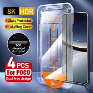 TEMU Xiaomi Poco X7 Pro, X6 Neo, X5, X4 GT, X3 NFC, F7, F6, F5, F4, F3, M5S, 그리고 M4 Pro와 호환되는 4K Ultra HD 강화 유리 액정 보호 필름 4개 세트. 4G 및 5G 모두 지원. 광택 마감, 9H 경도, 스크래치 방지 기능 포함.