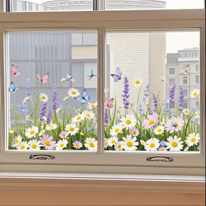 TEMU 그린 작은 데이지, 나비, 잠자리 정적 스티커 - 침실, 거실, 홈 데코, 전시창문용 벽장식 스티커