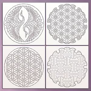 TEMU 사시코 템플릿 4개 세트, 11인치 재사용 가능한 자수 또는 퀼팅 패턴, 미리 인쇄된 디자인, 전통 일본 패턴, 사시코 샘플 키트, 4가지 디자인 제공, 사시코 애호가에게 적합, 공예가 선물, 초보자 키트