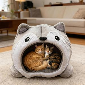 TEMU 편안한 고양이 침대 고양이 하우스 - 강아지와 새끼고양이를 위한 부드러운 애완동물 바구니 - 따뜻한 라운저 패드와 슬리핑 텐트