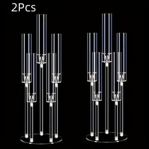 TEMU 2개, 할로윈 장식용 다섯 머리 다섯 팔 아크릴 캔들 홀더 센터피스, 아크릴 램프 갓이 있는 투명 5암 캔들홀더, 크리스마스, 파티, 결혼식 센터피스에 적합 - 투명 아크릴, 전기 또는 배터리 불필요, 결혼식, 발렌타인데이, 추수감사절, 가을, 겨울, 봄, 졸업식 장식에 적합. LED 캔들은 포함되지 않음