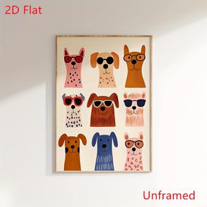 TEMU 2D 플랫, 2D 플랫, 스타일리시한 강아지 벽걸이 액자, 아기 강아지 포스터, 방 꾸미기, 강아지 그림, 현대적인 동물 프린트, 놀이방 캔버스 아트용 디지털 다운로드, 액자 없는 홈 데코