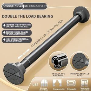 TEMU 1개입 조절 가능한 드릴 없이 설치 가능한 금속 텔레스코픽 로드 (스프링 포함), 텐션 마운트, 중력 지지 방식 - 샤워 커튼, 커튼, 로만 셰이드, 빨래 건조대, 옷장용 - 드릴 없이 설치 가능한 디자인