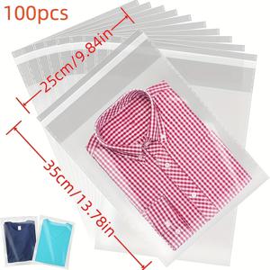 TEMU 100개 대형 투명 재봉 OPP 봉투 - 신발, 옷, 모자, 예술품, 일상용품 보관 및 여행에 완벽. 가벼운 포장과 투명한 커버 - 내구성 있는 플라스틱 선물 포장