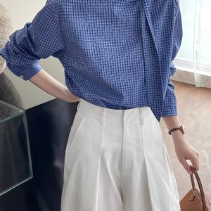 TEMU 여성용 스타일리시하고 우아한 격자무늬 루즈핏 정교한 긴팔 셔츠