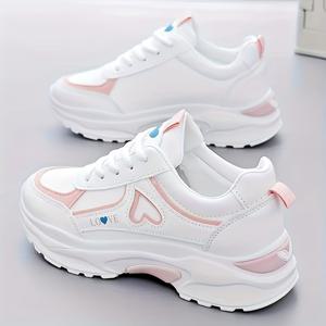 TEMU 여성용 하트 & 어퍼 & - 경량 레이스업 캐주얼 스니커즈 - 착용, 사무실, 일상용 - 내구성 & 쿠션 솔 (손세탁 가능), 여성 신발