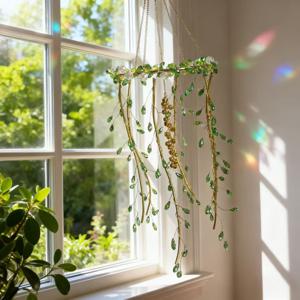 TEMU 새로운 행운의 녹색 수정 풍경종 | 수제 황금빛 햇살 포착기 풍경종 1개/금속 방울 풍경종/뛰어난 안뜰 발코니 실내 장식 및 축제 선물