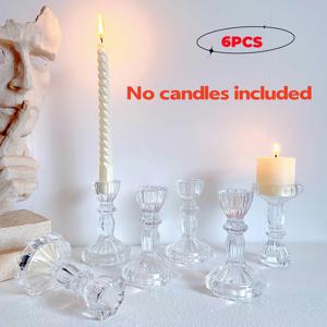 TEMU 6개 세트 투명 유리 테이퍼 캔들 홀더 - 웨딩, 크리스마스, 하누카, 부활절, 추수감사절에 어울리는 우아한 테이블 센터피스 - 유리 캔들스틱 홀더, 테이블 장식, 창가 디스플레이용