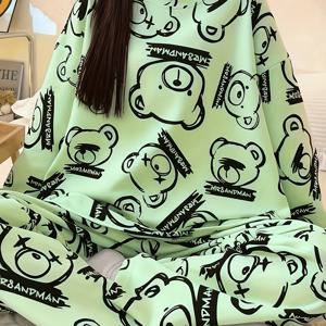 TEMU 여성용 레터링 프린트와 곰 캐릭터 패턴 캐주얼 편안한 잠옷 세트, 여성용 라운드넥 긴팔 티셔츠 탑과 허리 밴딩 팬츠 투피스 세트, 사계절용 잠옷, 여성용 홈웨어, 여성용 슬립웨어, 캐주얼 수면 의류,홈 라운지웨어,투피스 파자마,탄력 있는 허리 파자마,라운드넥 탑,레터 프린트 디자인,부드러운 감촉의 파자마,미디엄 스트레치 원단,여성용 파자마 세트