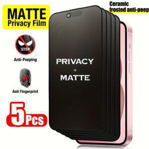 TEMU 아이폰 17 프로 맥스/17 에어/16 프로 맥스/16 플러스/15 프로 맥스/14/13/12/11/XS/XR 시리즈 호환, 5개입 풀커버 매트 프라이버시 스크린 보호필름, 안티스파이 업그레이드 엣지 보호, 낙하 방지, 스크래치 방지, 간편 설치, 버블 프리